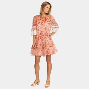 NWT Johnny Was Yours Truly 100% Silk Mini Dress Sz S Romantic Boho Lace Coquette
